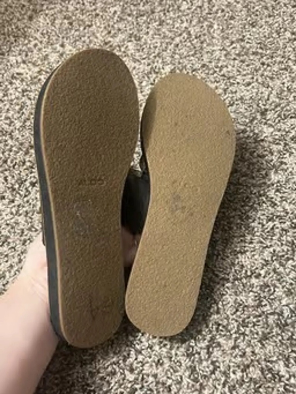 ALDO SIZE 7.5 BROWN AND BLACK THONG SANDAL SHOES LOT5822 - Picture 5 of 9